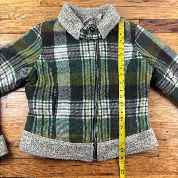 Free People Plaid Green & Brown zip up Jacket Size Small Petite - Picture 5 of 12